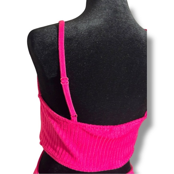H&M Bold Fuchsia Sleeveless V-Neck Side Cutouts Ribbed Textured Mini Dress - Picture 9 of 15